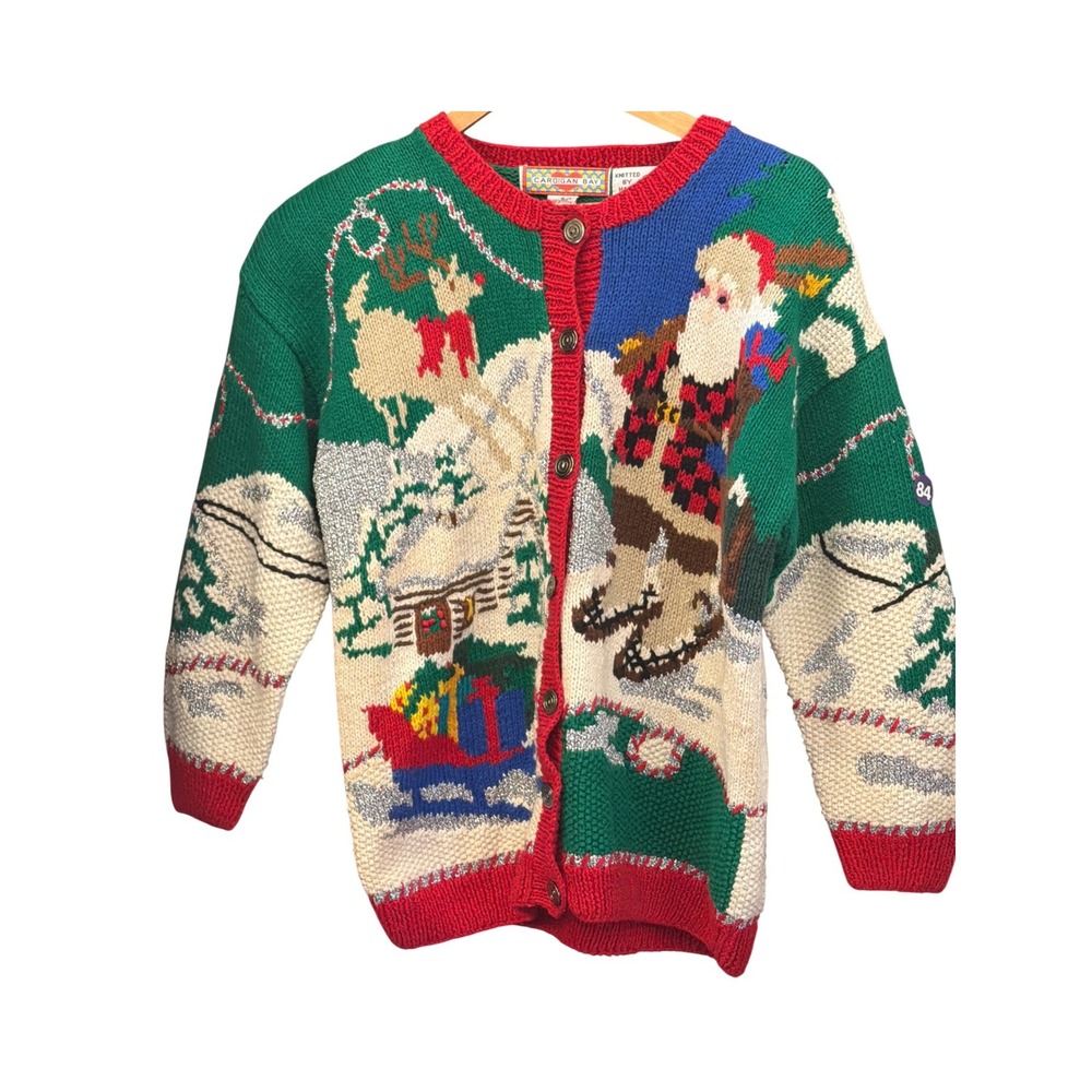 Vintage Cardigan Bay Christmas Sweater Ugly Holiday Kitschy Festive Santa